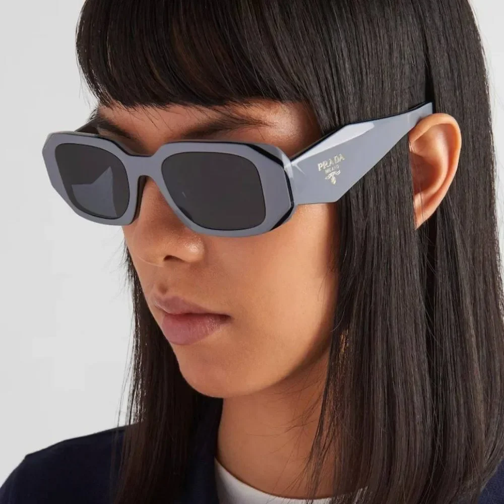 Prada PR17WS 11N09T Sunglasses Marble Gray Graphite Black Rectangle Unisex - Picture 14 of 14